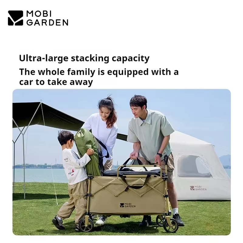 MOBI GARDEN Large Capacity High-Load-Bearing Folding Outdoor Camp Cart - Front Wheel Dual Brake System Detachable Cloth Cover