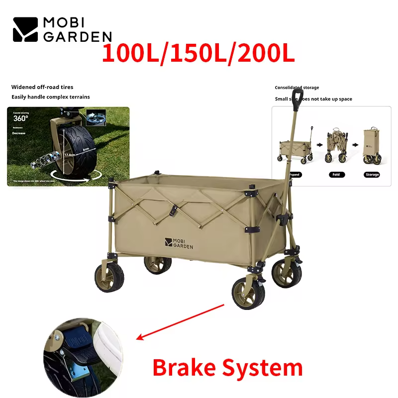 MOBI GARDEN Large Capacity High-Load-Bearing Folding Outdoor Camp Cart - Front Wheel Dual Brake System Detachable Cloth Cover