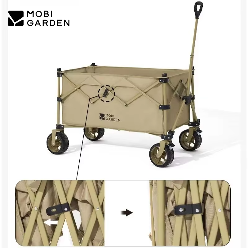 MOBI GARDEN Large Capacity High-Load-Bearing Folding Outdoor Camp Cart - Front Wheel Dual Brake System Detachable Cloth Cover
