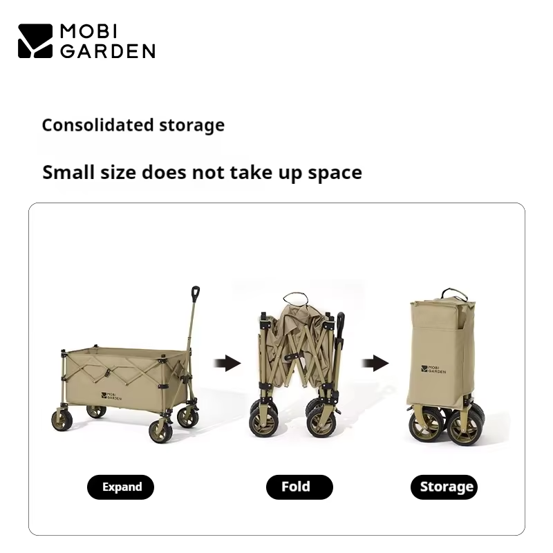 MOBI GARDEN Large Capacity High-Load-Bearing Folding Outdoor Camp Cart - Front Wheel Dual Brake System Detachable Cloth Cover