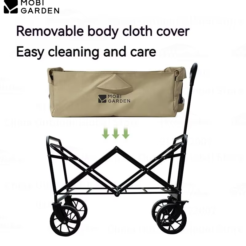 MOBI GARDEN 100L Folding Cart Wagon Large Capacity Camping Outdoor Travel Trolley Portable Double Brake Wheel Bearing 125KG