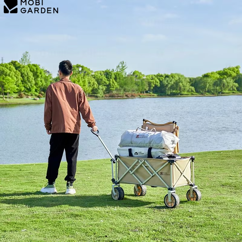 MOBI GARDEN 100L Folding Cart Wagon Large Capacity Camping Outdoor Travel Trolley Portable Double Brake Wheel Bearing 125KG