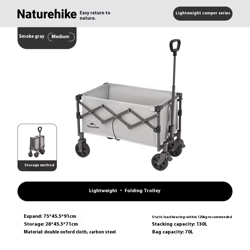 Naturehike Foldable Outdoor Camping Cart Large Capacity Portable Multipurpose Trolley HeavyDuty Picnic Collapsible Utility Wagon