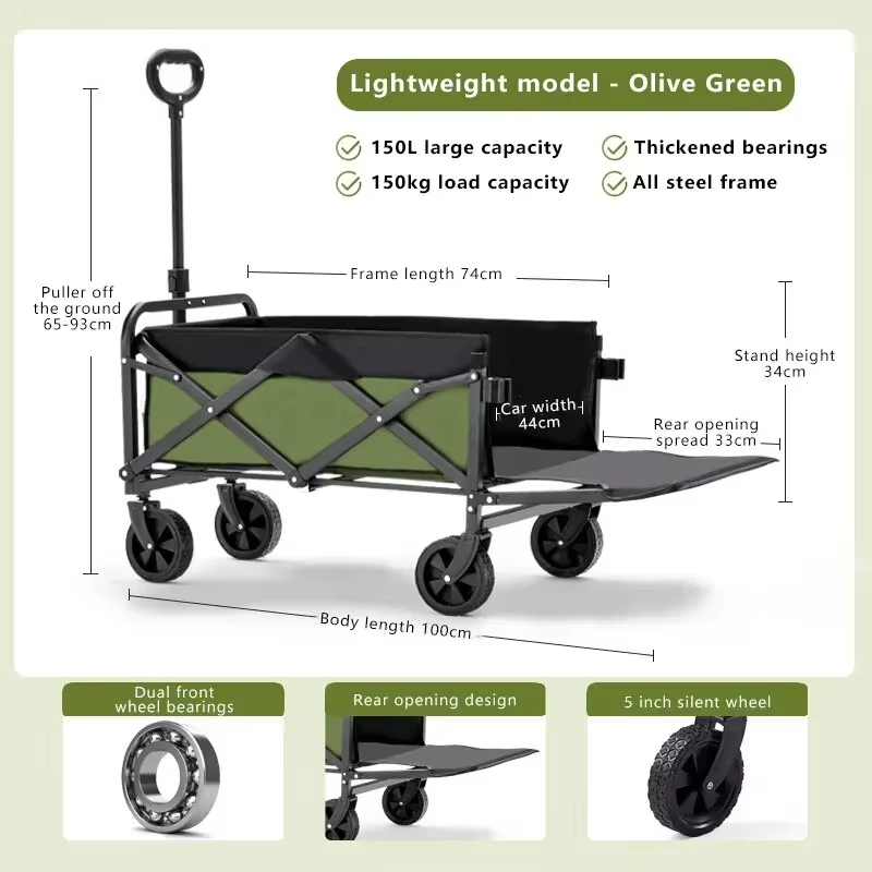 Wheeled Folding Cart Wagon Large Capacity Multifunction Cart Garden Park Outdoor Beach Camping Carts Portable Barbecue Trolley