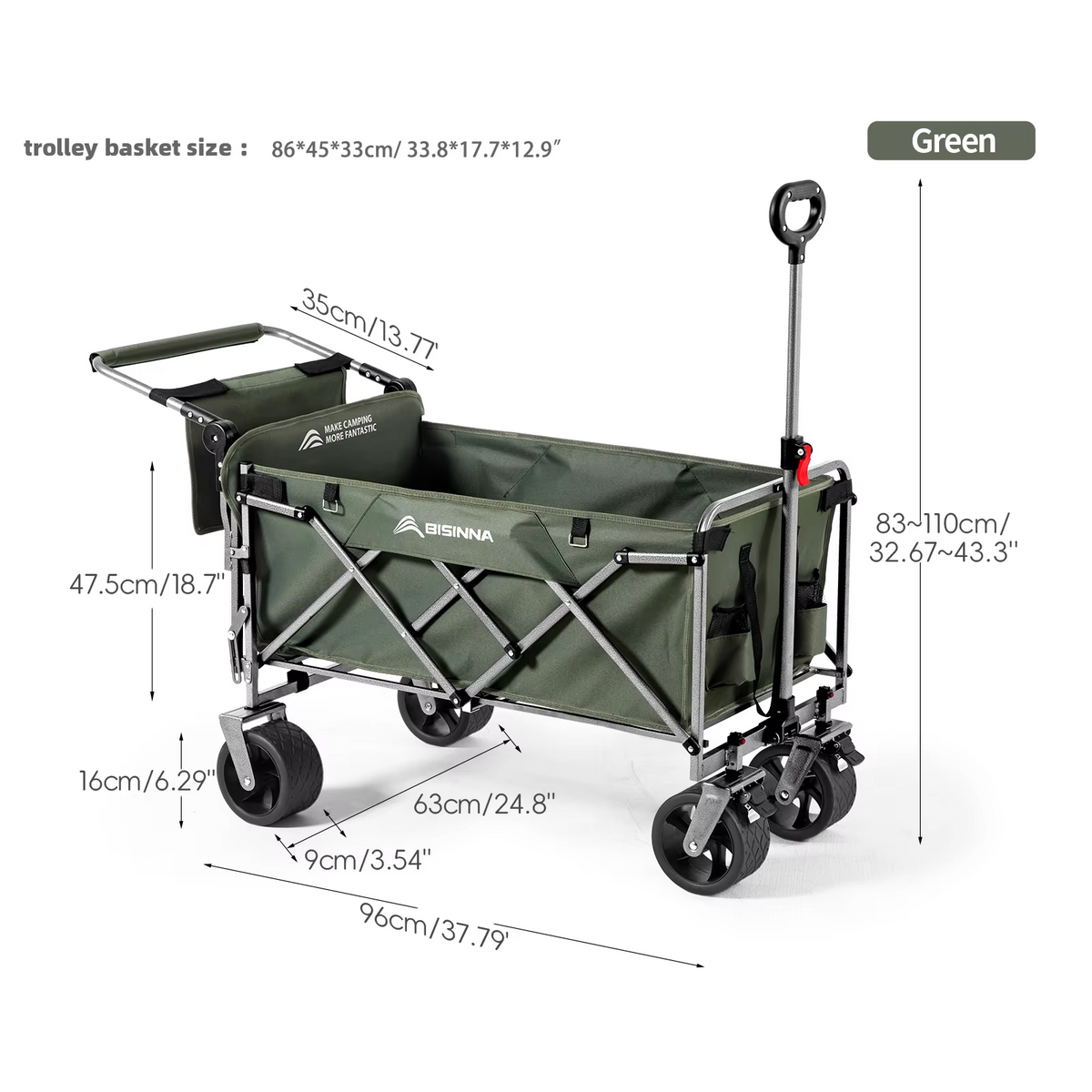 BISINNA Camping Wagon Cart Folding Utility Heavy Duty Large Capacity Trolley Outdoor Shopping Picnic Collapsible Hand Truck