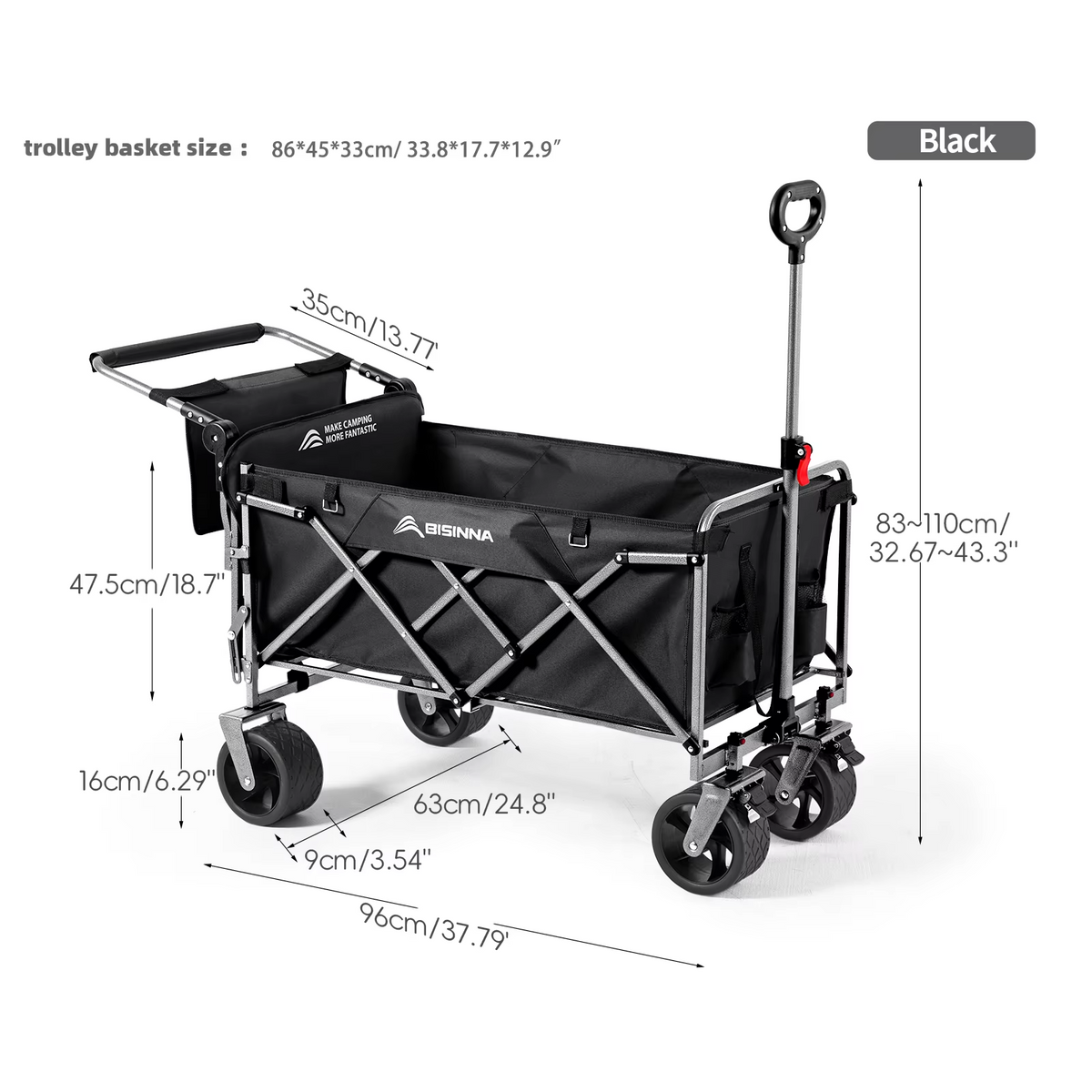 BISINNA Camping Wagon Cart Folding Utility Heavy Duty Large Capacity Trolley Outdoor Shopping Picnic Collapsible Hand Truck