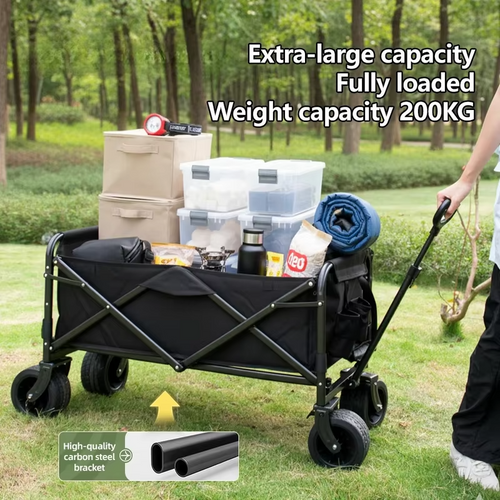 300kg Camping Cart Outdoor Camping Cart with Sunshade,  Folding Beach Wagon, Bench Wagon Pull Cart, with Cup Holder