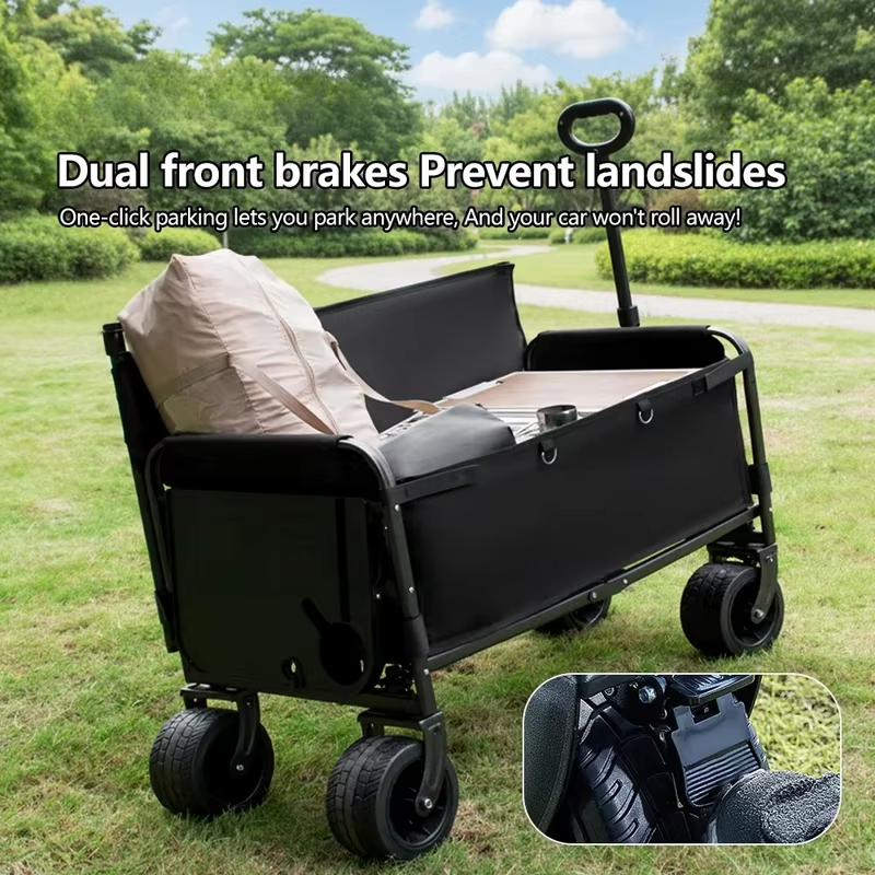 300kg Camping Cart Outdoor Camping Cart with Sunshade,  Folding Beach Wagon, Bench Wagon Pull Cart, with Cup Holder