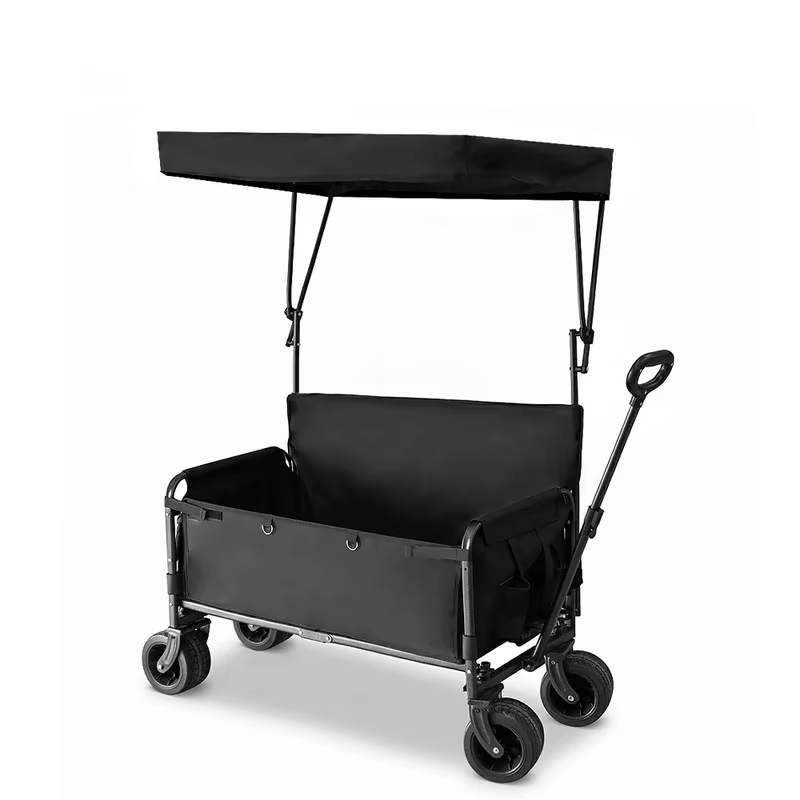 300kg Camping Cart Outdoor Camping Cart with Sunshade,  Folding Beach Wagon, Bench Wagon Pull Cart, with Cup Holder