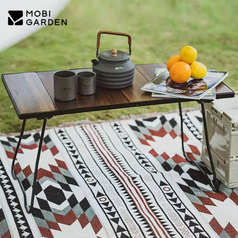 MOBI GARDEN Camping Outdoor Portable Table Hiking IGT Combination Black Walnut Table Folding Multipurpose Solid Wood Table BBQ