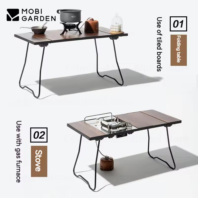 MOBI GARDEN Camping Outdoor Portable Table Hiking IGT Combination Black Walnut Table Folding Multipurpose Solid Wood Table BBQ