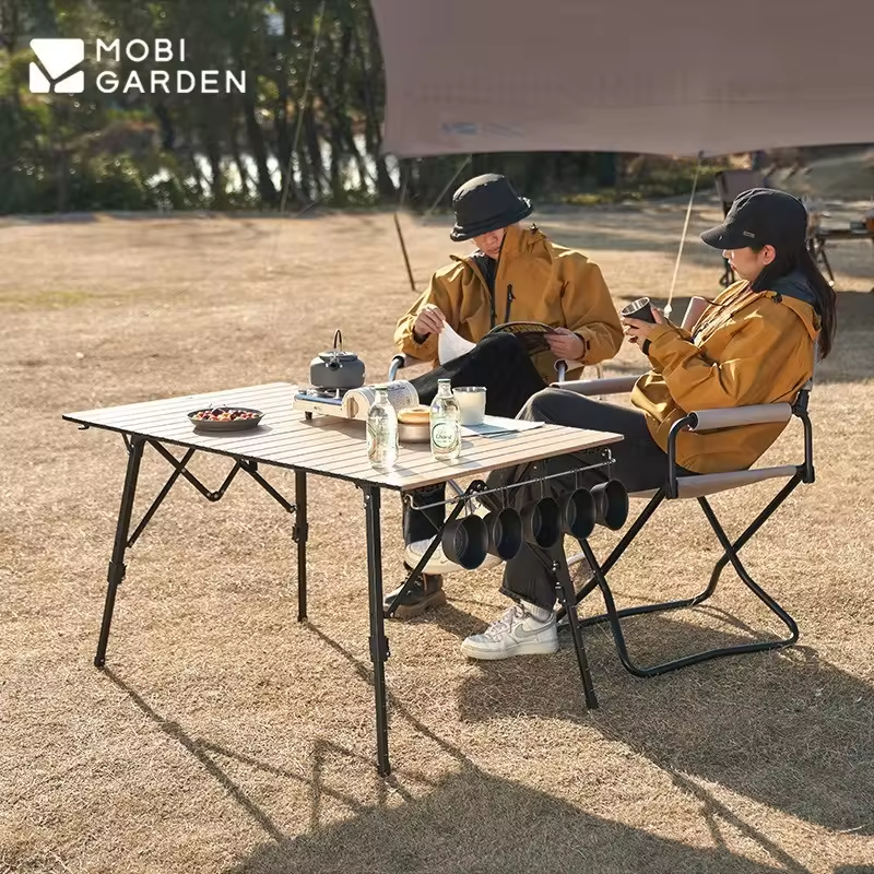 MOBI GARDEN Egg Roll Table Camping Aluminum Alloy Adjustable Lift Table Outdoor Folding Lightweight Portable Picnic Furniture