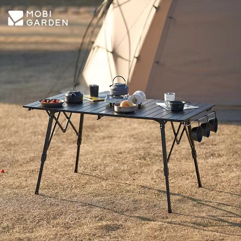 MOBI GARDEN Egg Roll Table Camping Aluminum Alloy Adjustable Lift Table Outdoor Folding Lightweight Portable Picnic Furniture