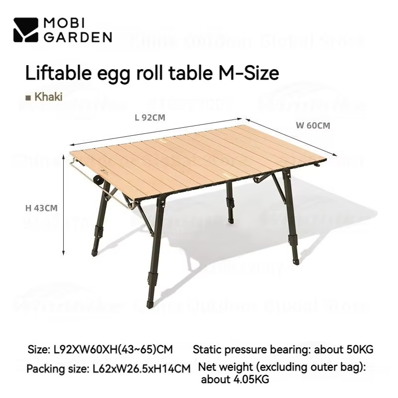 MOBI GARDEN Egg Roll Table Camping Aluminum Alloy Adjustable Lift Table Outdoor Folding Lightweight Portable Picnic Furniture