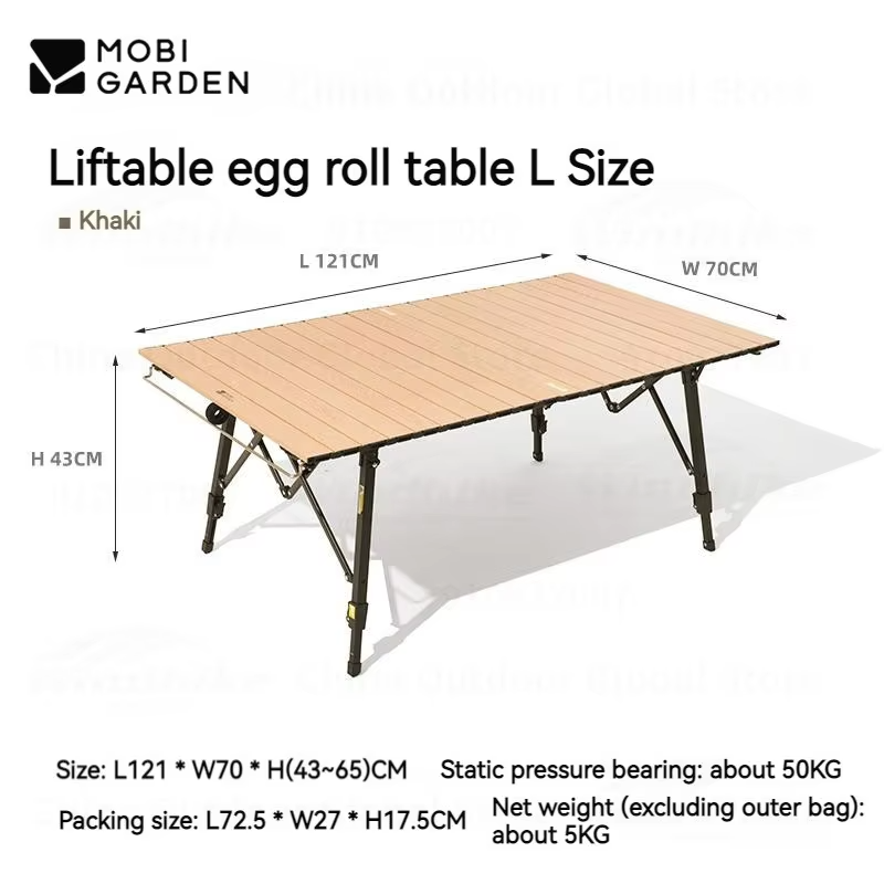 MOBI GARDEN Egg Roll Table Camping Aluminum Alloy Adjustable Lift Table Outdoor Folding Lightweight Portable Picnic Furniture