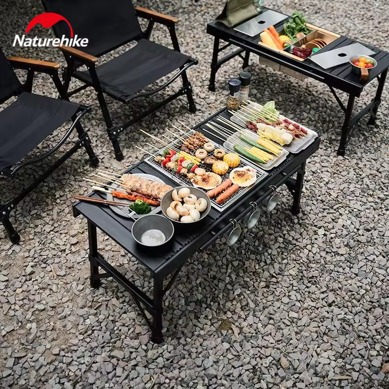 Naturehike IGT Table Outdoor Aluminum Alloy Folding Camping Cooking Barbecue Grill BBQ Picnic Removable Portable Bearing 30kg