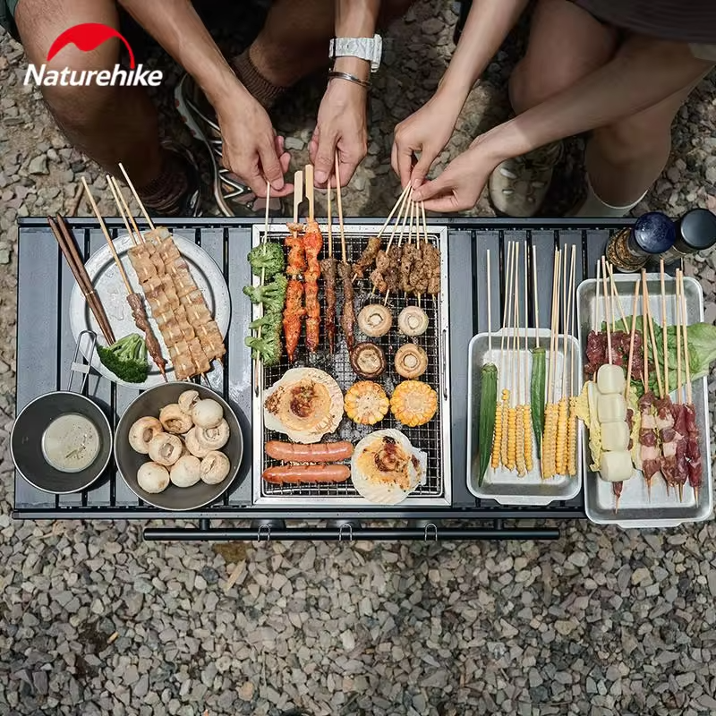 Naturehike IGT Table Outdoor Aluminum Alloy Folding Camping Cooking Barbecue Grill BBQ Picnic Removable Portable Bearing 30kg