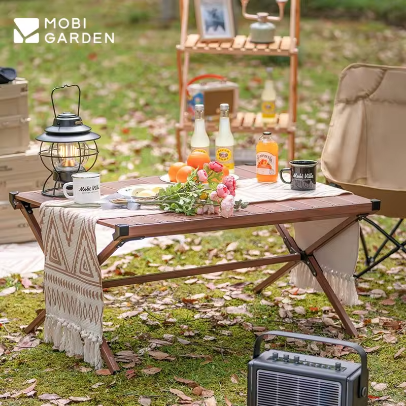 MOBI GARDEN Camping Outdoor Table Aluminum Alloy Egg Roll Portable Folding Picnic Table Widen Design Garden BBQ Desk Furniture