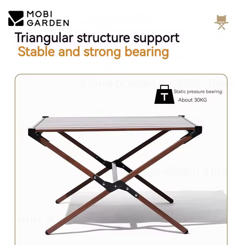 MOBI GARDEN Camping Outdoor Table Aluminum Alloy Egg Roll Portable Folding Picnic Table Widen Design Garden BBQ Desk Furniture