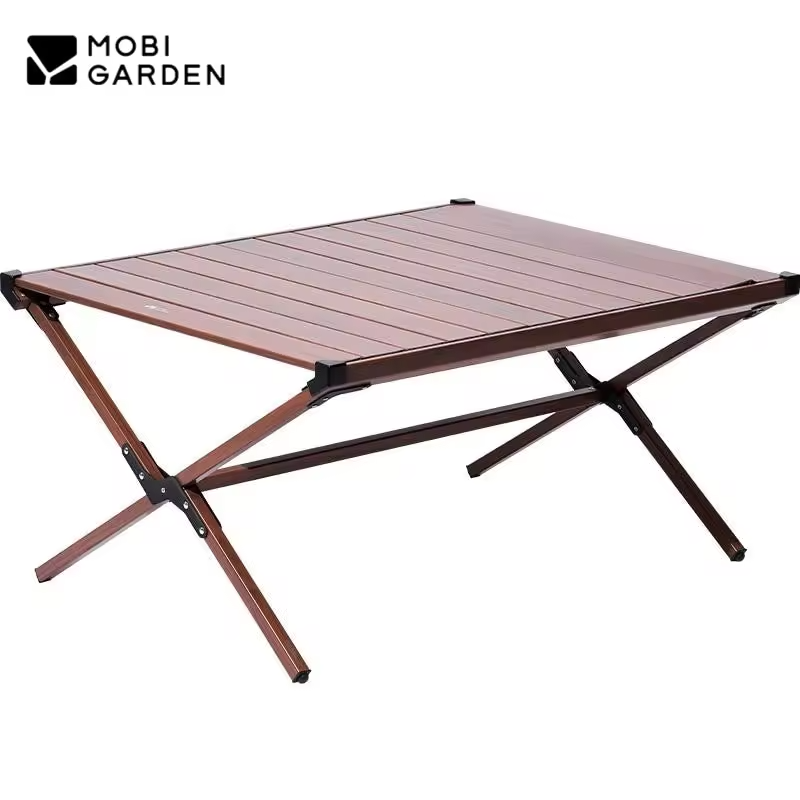 MOBI GARDEN Camping Outdoor Table Aluminum Alloy Egg Roll Portable Folding Picnic Table Widen Design Garden BBQ Desk Furniture