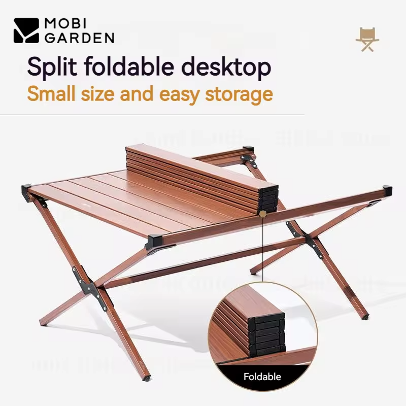 MOBI GARDEN Camping Outdoor Table Aluminum Alloy Egg Roll Portable Folding Picnic Table Widen Design Garden BBQ Desk Furniture
