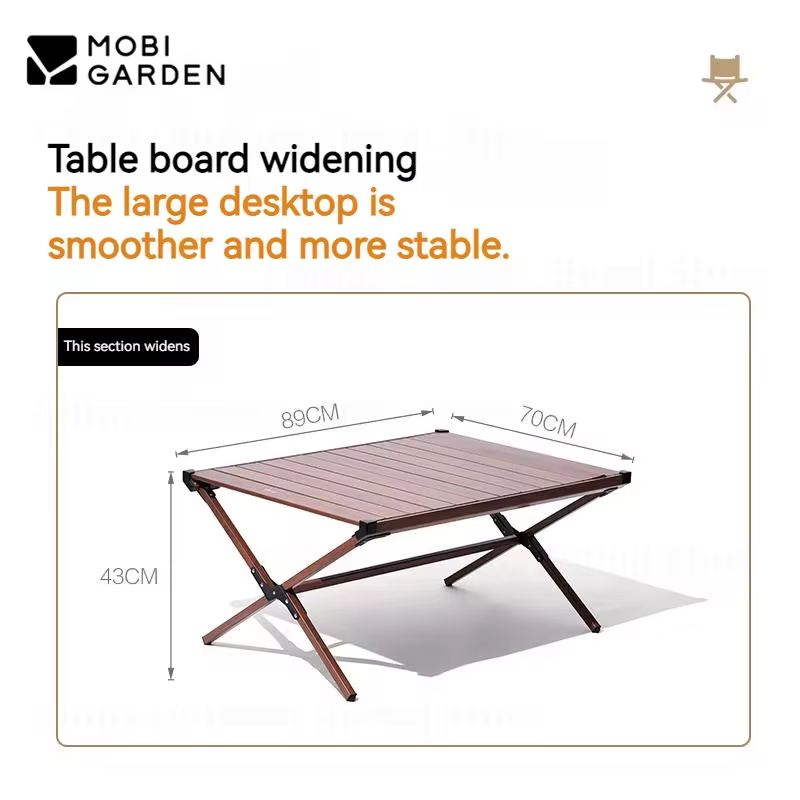 MOBI GARDEN Camping Outdoor Table Aluminum Alloy Egg Roll Portable Folding Picnic Table Widen Design Garden BBQ Desk Furniture