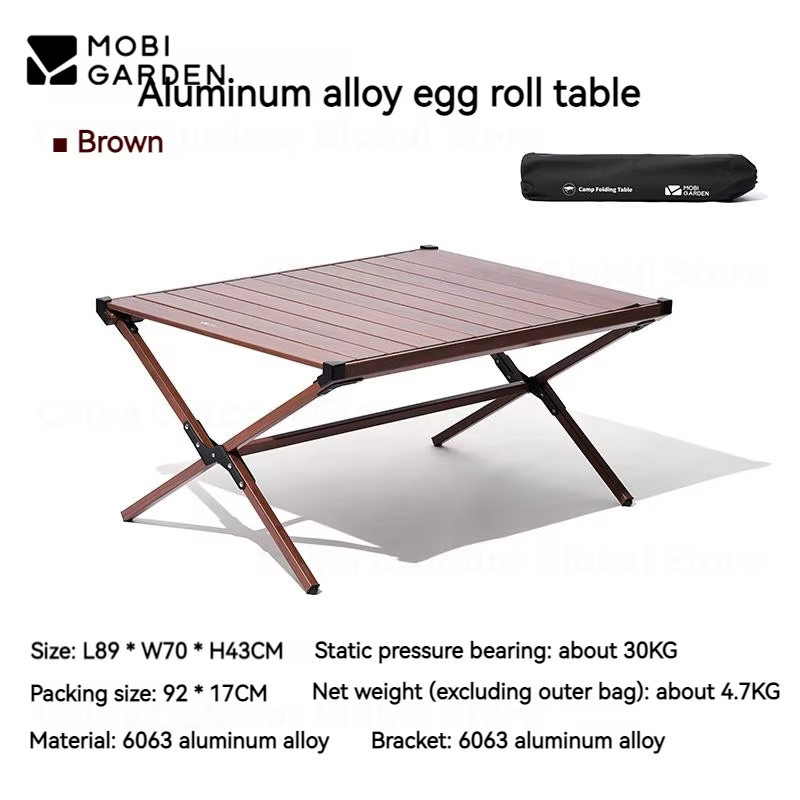 MOBI GARDEN Camping Outdoor Table Aluminum Alloy Egg Roll Portable Folding Picnic Table Widen Design Garden BBQ Desk Furniture