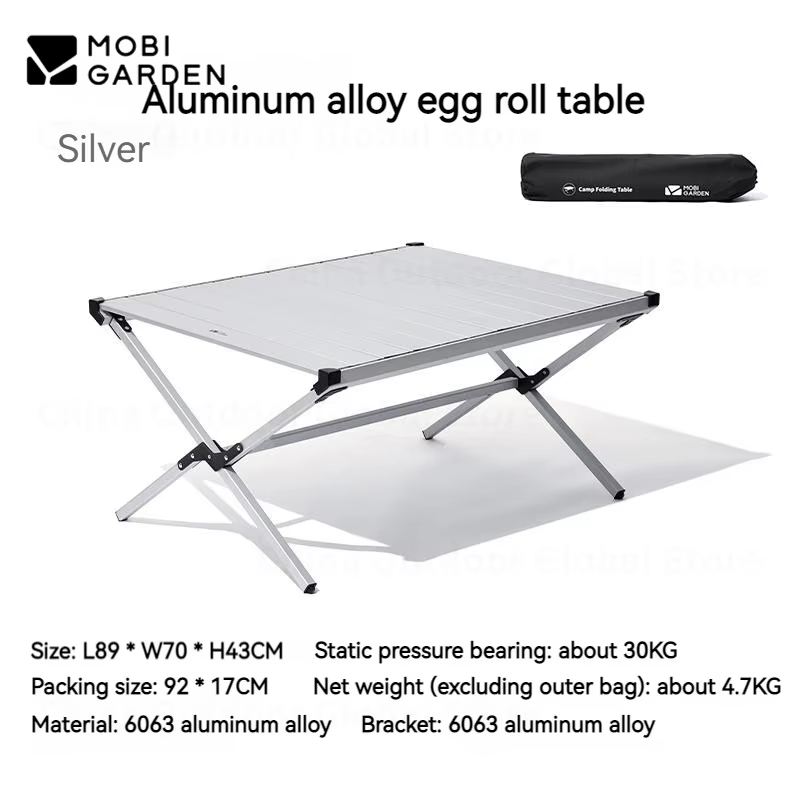 MOBI GARDEN Camping Outdoor Table Aluminum Alloy Egg Roll Portable Folding Picnic Table Widen Design Garden BBQ Desk Furniture