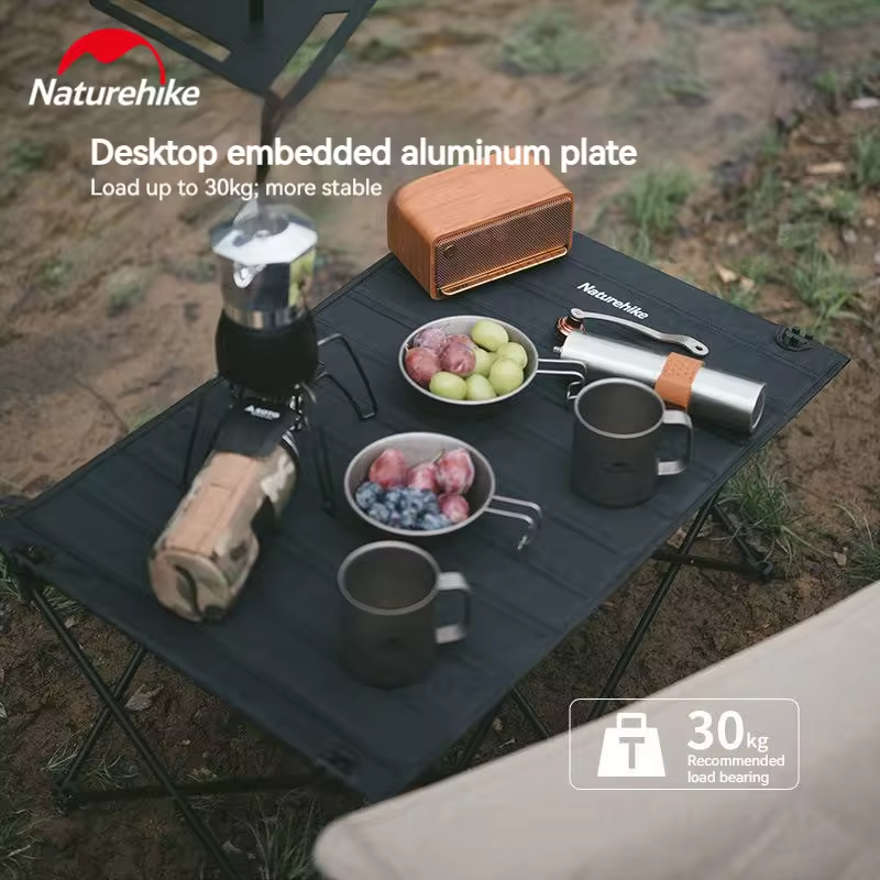 Naturehike Folding Cloth Roll Table Portable Outdoor Camping Picnic Storage Black Table Aluminum Alloy Bracket Bearing 30kg