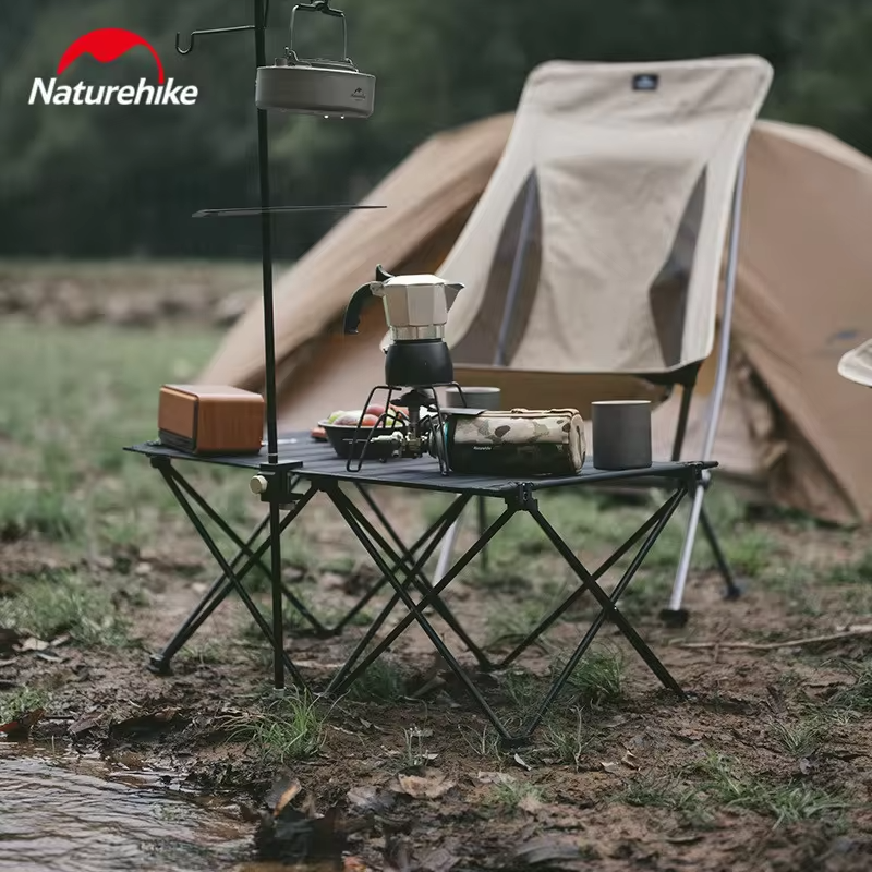 Naturehike Folding Cloth Roll Table Portable Outdoor Camping Picnic Storage Black Table Aluminum Alloy Bracket Bearing 30kg