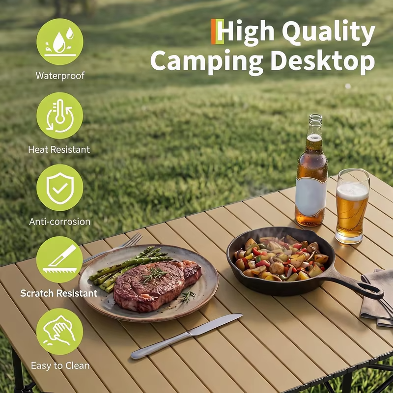 Adjustable Height Folding Camping Table, Portable Aluminum Roll Up Table With Carry Bag, 110lb Outdoor BBQ Patio Beach