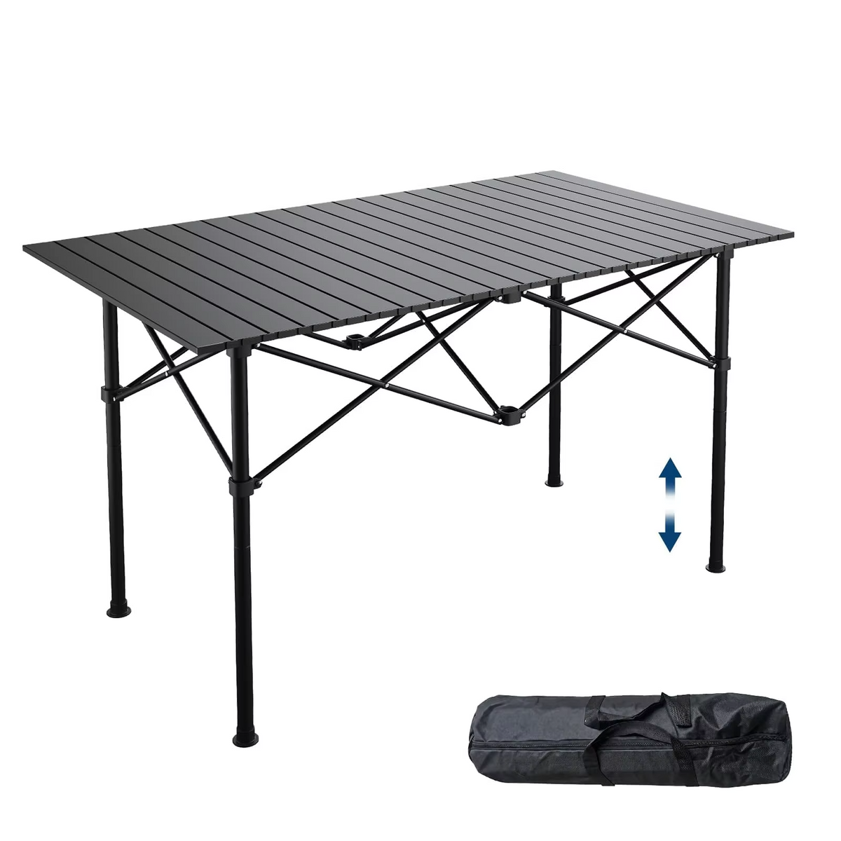 Adjustable Height Folding Camping Table, Portable Aluminum Roll Up Table With Carry Bag, 110lb Outdoor BBQ Patio Beach