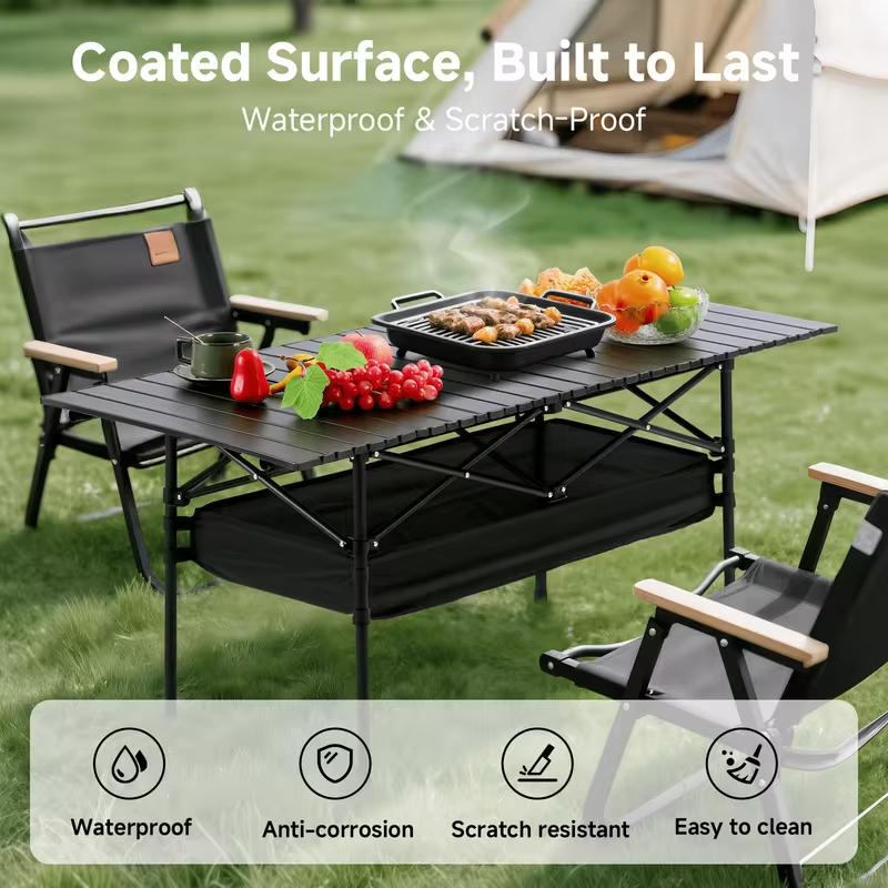 Senmeo Camping Table, Fold Up Lightweight, 4-6 Person Portable Roll Up Aluminum Table With Carry Bag For Outdoor, Support Up To