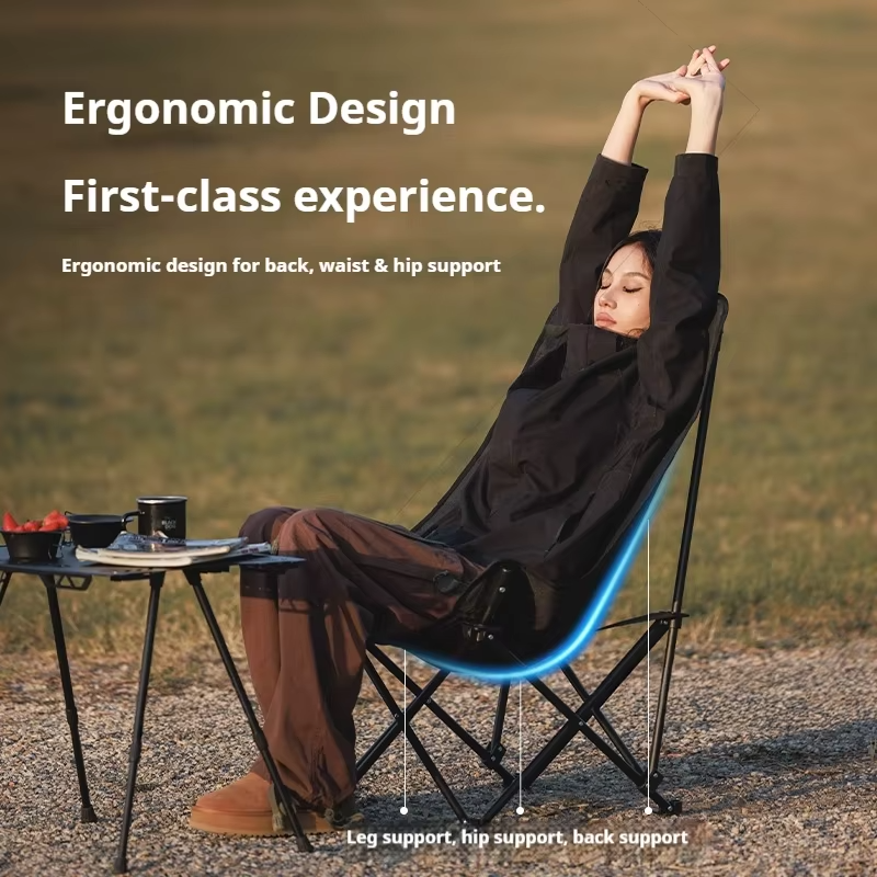 Naturehike BLACKDOG Outdoor High-Back Folding Standard/Thickened Chair 600D Oxford+Carbon Steel Material Comfortable for Camping