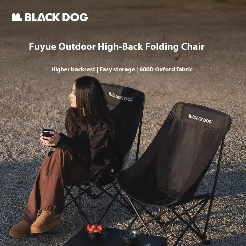 Naturehike BLACKDOG Outdoor High-Back Folding Standard/Thickened Chair 600D Oxford+Carbon Steel Material Comfortable for Camping