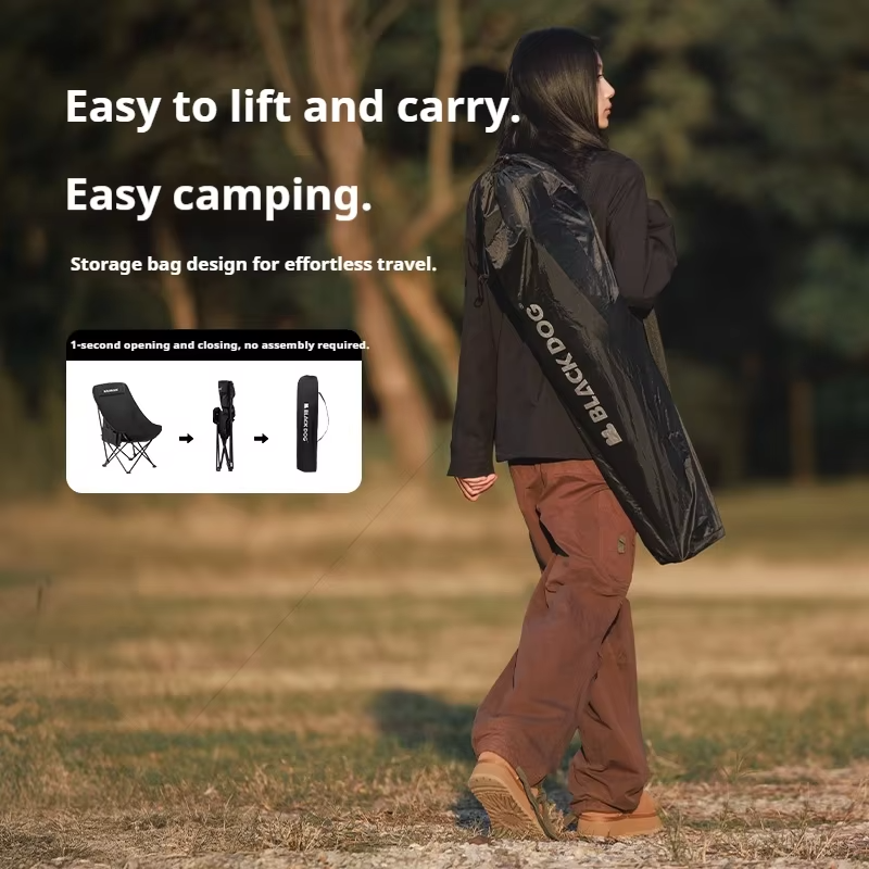 Naturehike BLACKDOG Outdoor High-Back Folding Standard/Thickened Chair 600D Oxford+Carbon Steel Material Comfortable for Camping