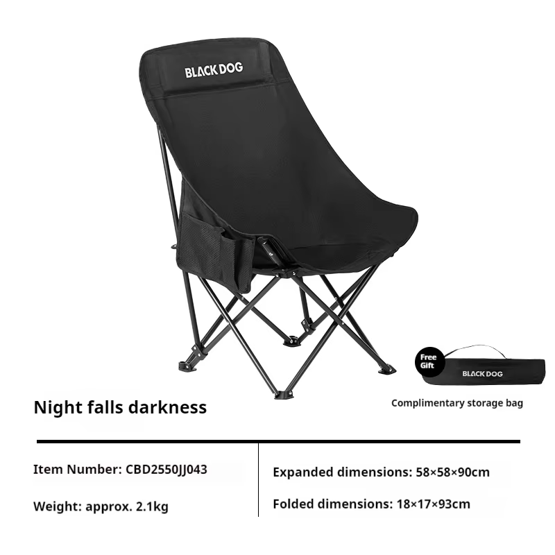 Naturehike BLACKDOG Outdoor High-Back Folding Standard/Thickened Chair 600D Oxford+Carbon Steel Material Comfortable for Camping