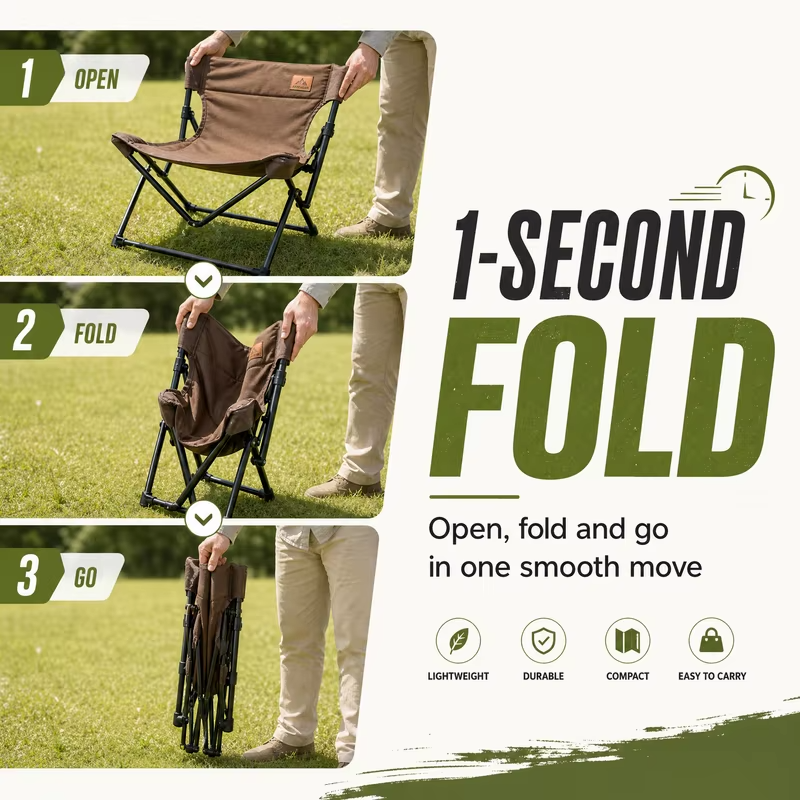 Portable Folding Beach Chair Lightweight Waterproof Oxford Cloth Heavy‑Duty Outdoor Camping Chair with Carry Bag Side Pocket