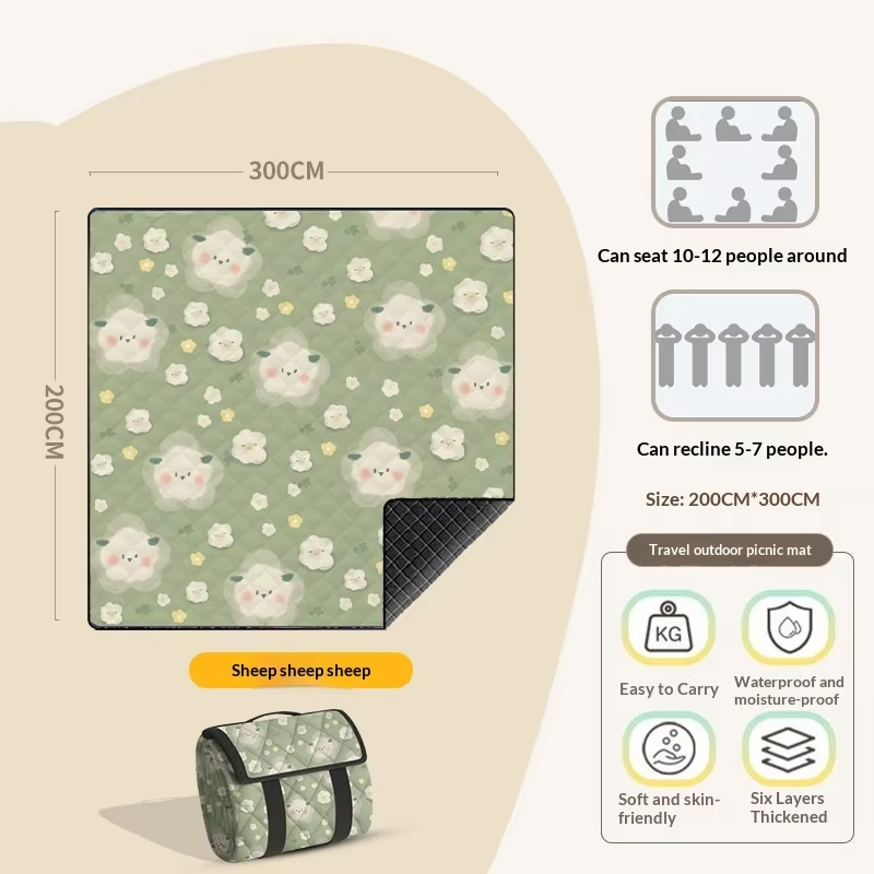 Thickened Ultrasonic Picnic Blanket Waterproof Foldable Extra Large Beach Camping Mat for Outdoor Family Picnic Music Festival