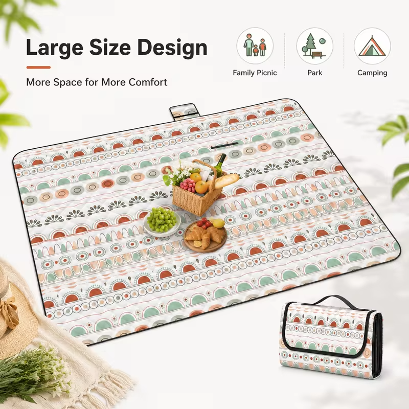 Portable Foldable Picnic Blanket Waterproof Outdoor Camping Mat Large Beach Blanket Lightweight Picnic Rug with Carry Handle for