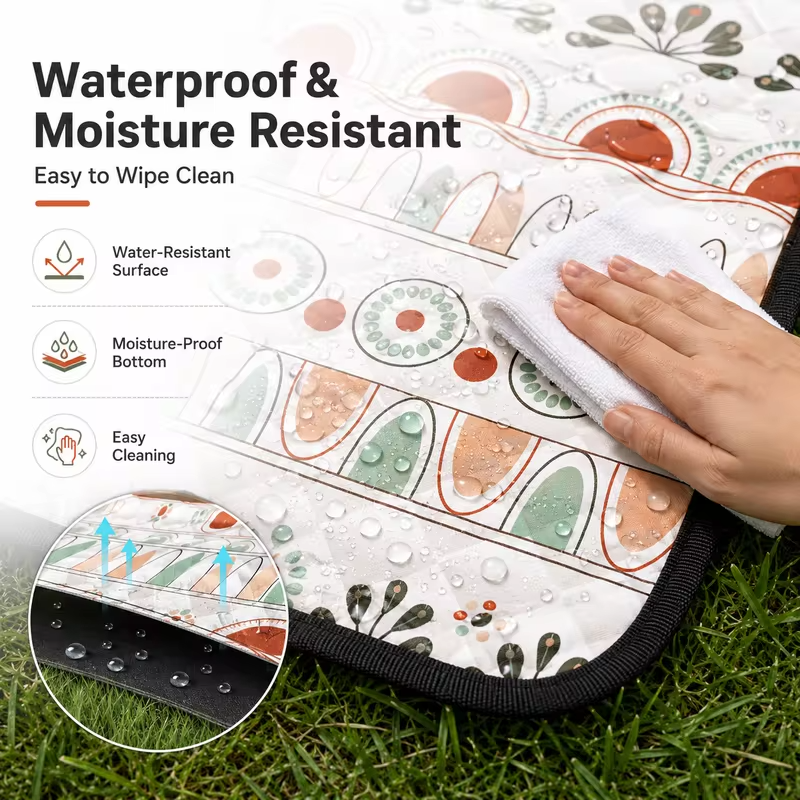 Portable Foldable Picnic Blanket Waterproof Outdoor Camping Mat Large Beach Blanket Lightweight Picnic Rug with Carry Handle for