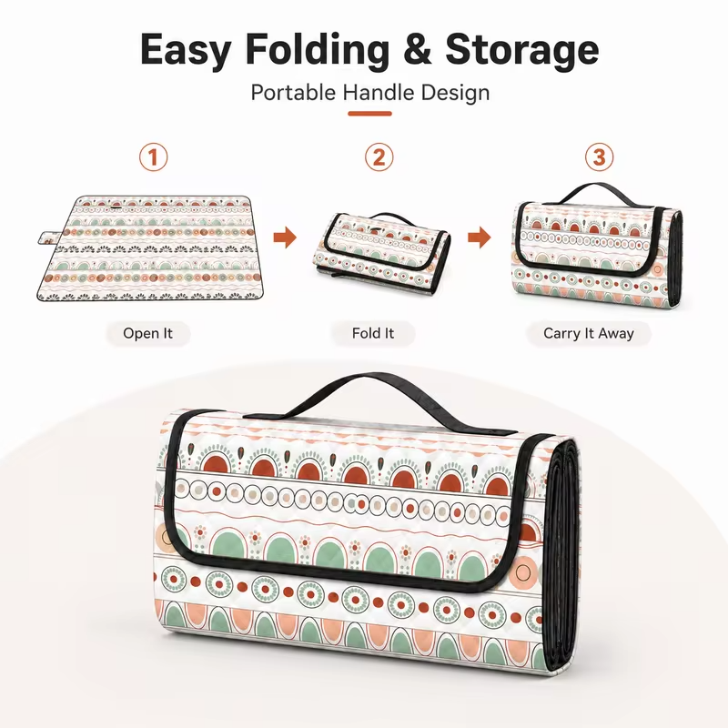 Portable Foldable Picnic Blanket Waterproof Outdoor Camping Mat Large Beach Blanket Lightweight Picnic Rug with Carry Handle for