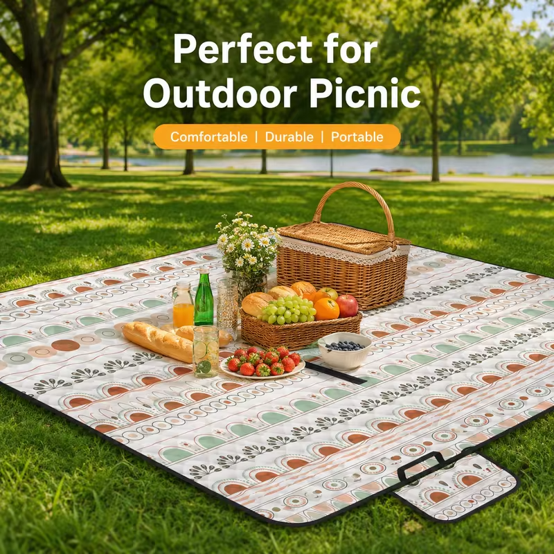 Portable Foldable Picnic Blanket Waterproof Outdoor Camping Mat Large Beach Blanket Lightweight Picnic Rug with Carry Handle for