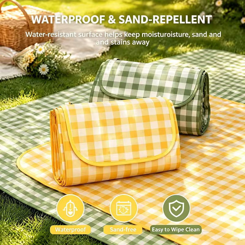 Portable Waterproof Picnic Blanket Foldable Oxford Outdoor Camping Mat Sand proof Moisture proof Beach Mat for Family ParkTravel