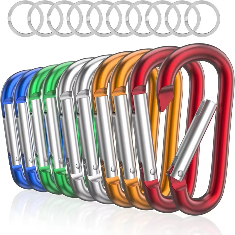 10PCS NO.8 Carabiner Keychain Set Multicolor Aluminium Safety Camping Hiking Hook Outdoor D-ring Snap Clip Lock Buckle