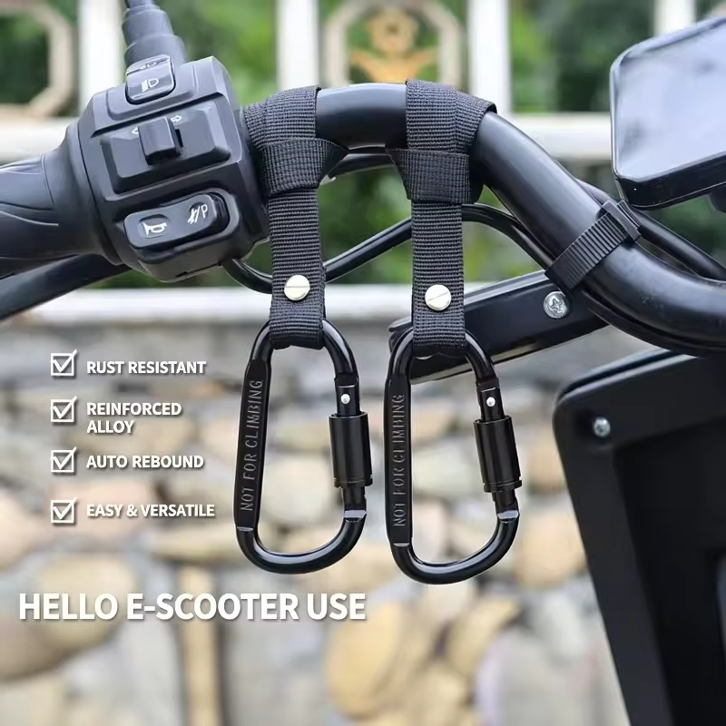 Motorcycle Electric Scooter Handlebar Hook Screw Lock Carabiner Nylon Strap Hanger  Shopping Bag Storage Hook Bike Accessories