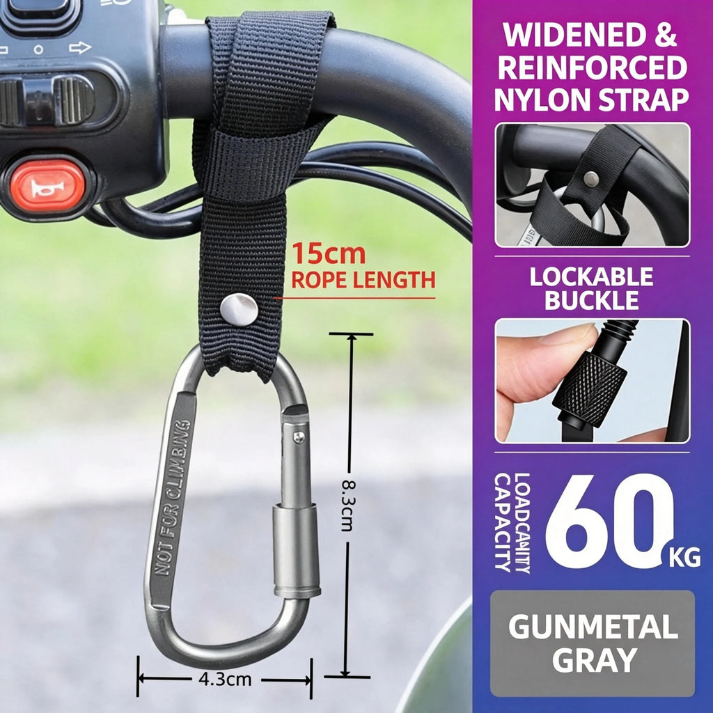 Motorcycle Electric Scooter Handlebar Hook Screw Lock Carabiner Nylon Strap Hanger  Shopping Bag Storage Hook Bike Accessories