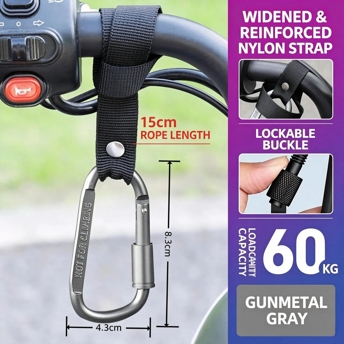 Motorcycle Electric Scooter Handlebar Hook Screw Lock Carabiner Nylon Strap Hanger  Shopping Bag Storage Hook Bike Accessories