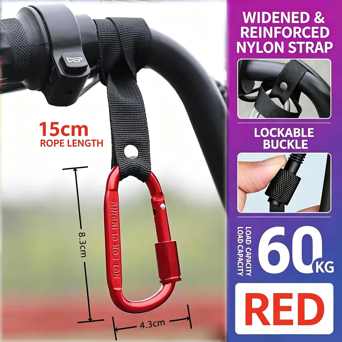 Motorcycle Electric Scooter Handlebar Hook Screw Lock Carabiner Nylon Strap Hanger  Shopping Bag Storage Hook Bike Accessories