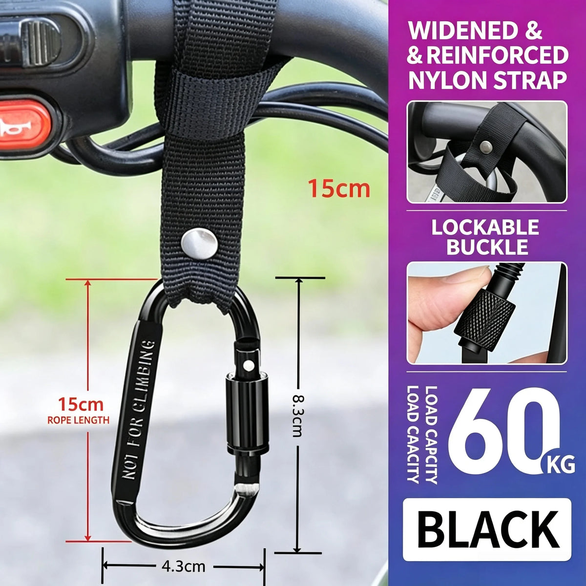 Motorcycle Electric Scooter Handlebar Hook Screw Lock Carabiner Nylon Strap Hanger  Shopping Bag Storage Hook Bike Accessories